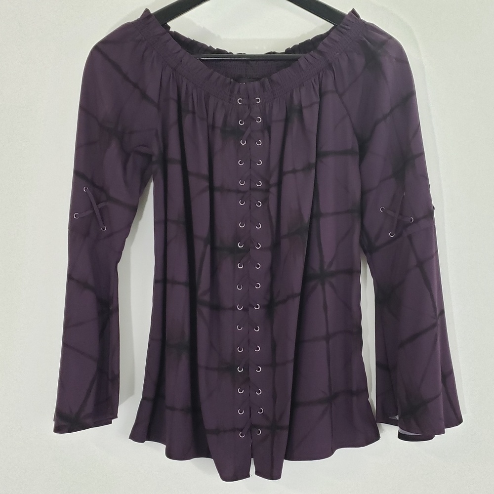 Rock & Republic Purple‎ Lace Up Bell Sleeve Top, S